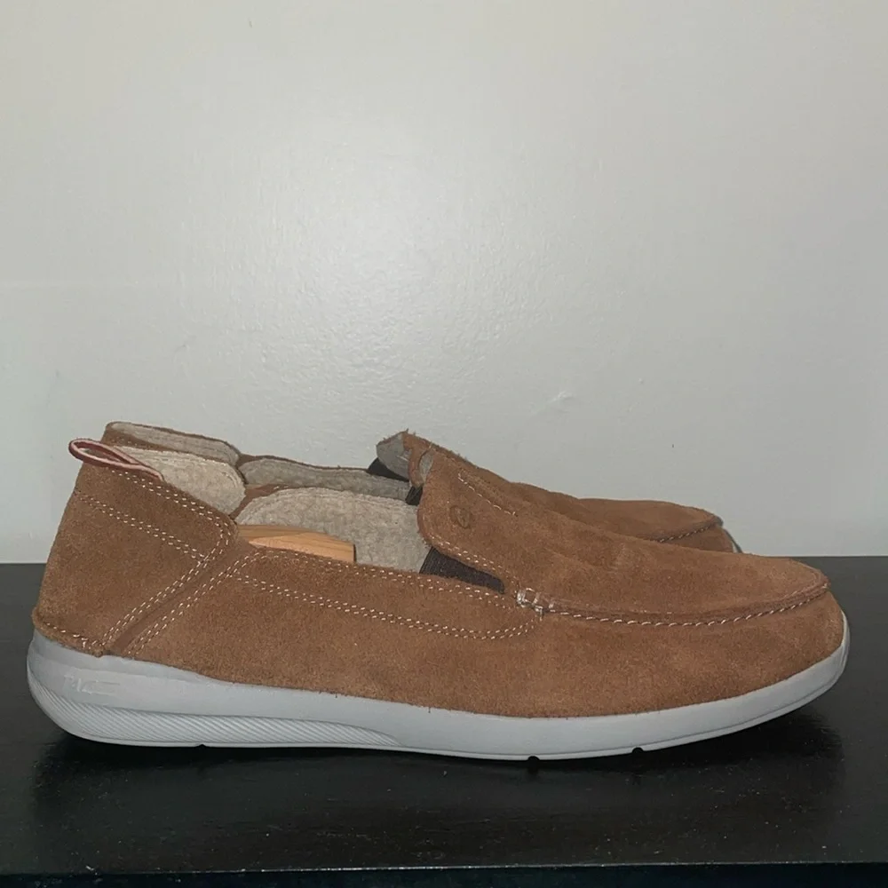 Clarks Mens 13 Gorwin Step Suede Slip On Loafers‎ Shoes Tac System Moc Brown Fur